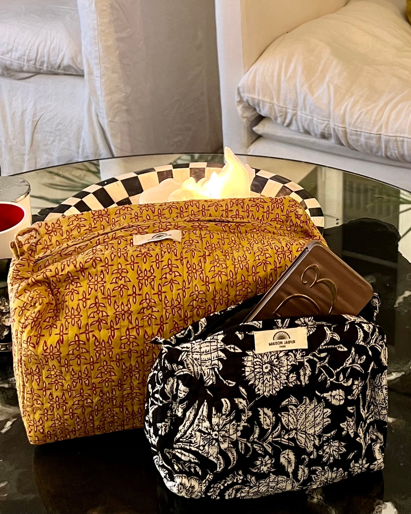 Maison Jaipur Paris - Pouch Delhi S Noir en voile de coton